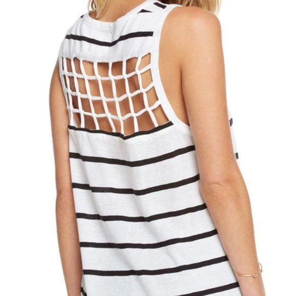 Chaser Gauzy Cotton Jersey Knot Back and White Striped Tank Sz M - Picture 3 of 6